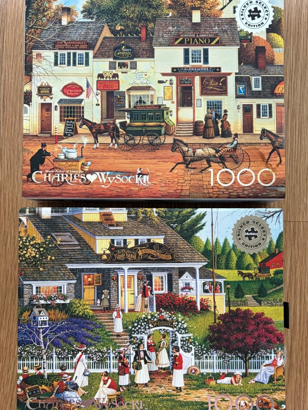Two Wysocki Silver Select Jigsaw 1000 piece Puzzles "Old Cape Cod" and "Love"
